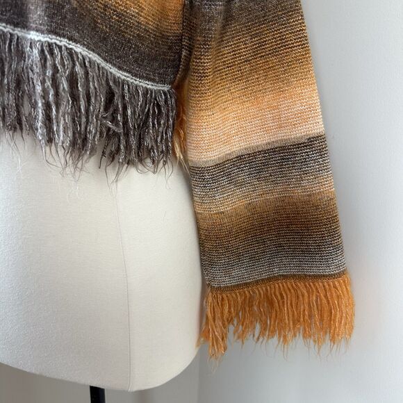 ZARA Sweater Womens Small Cropped Orange Fringed Striped Ombre Boho Sweater - Picture 5 of 7